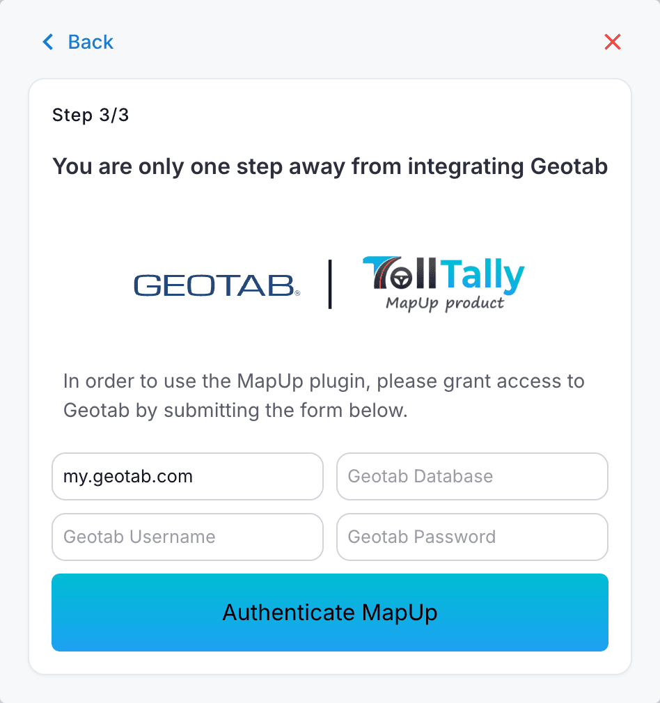 Connecting a telematics platform. One form per provider; credentials are stored once and the sync runs on its own.